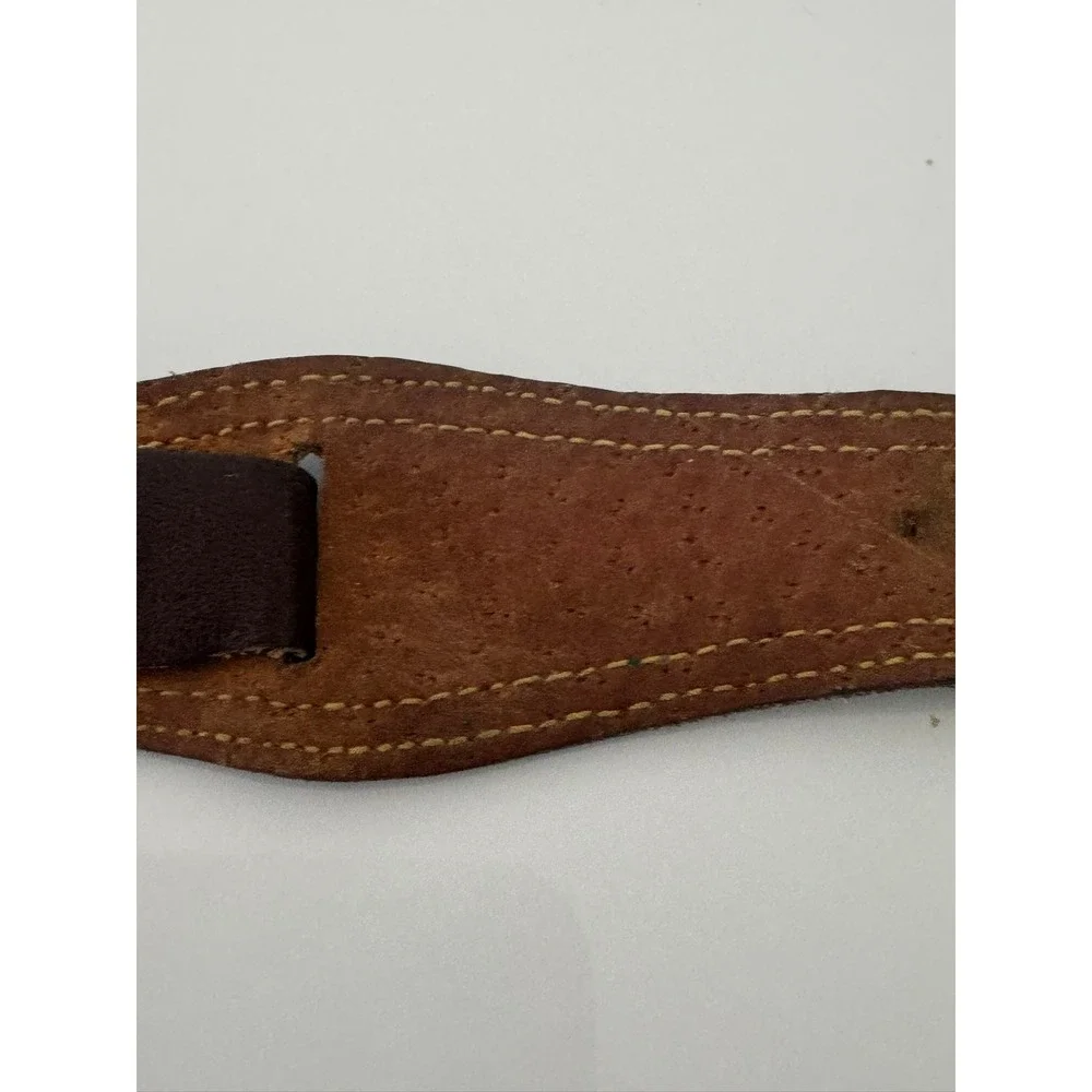 Genuine Leather Bund Watch Strap Dark Brown Cuff Band Silver Buckle 866